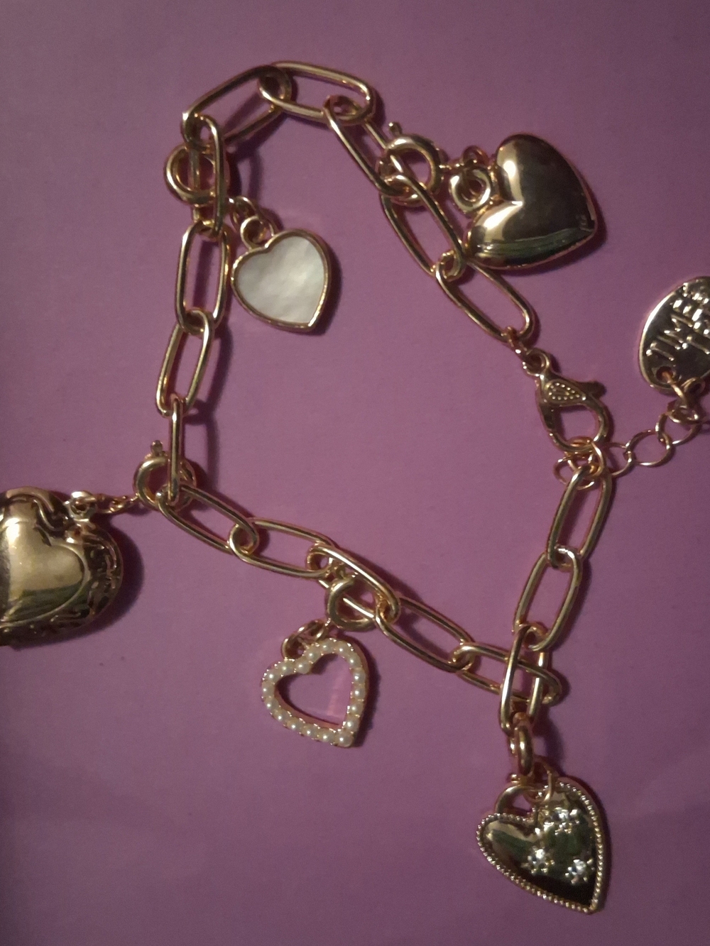 Time and Tru Gold Heart Charm Link Bracelet